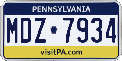 PA license plate MDZ7934