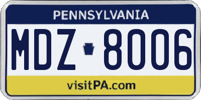 PA license plate MDZ8006