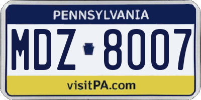 PA license plate MDZ8007