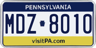 PA license plate MDZ8010