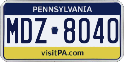 PA license plate MDZ8040