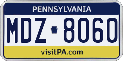 PA license plate MDZ8060
