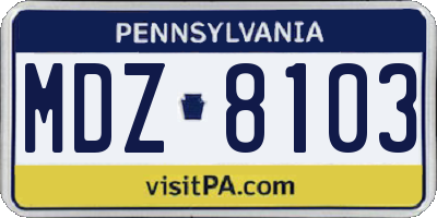 PA license plate MDZ8103