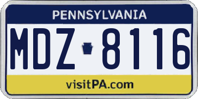 PA license plate MDZ8116