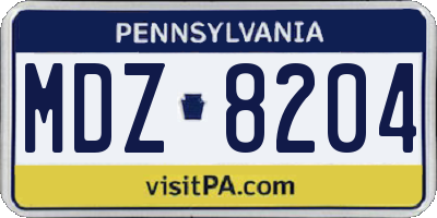 PA license plate MDZ8204