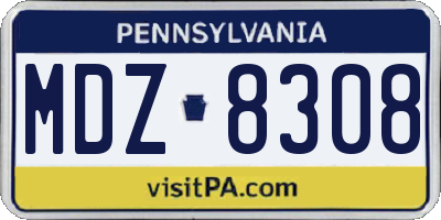PA license plate MDZ8308