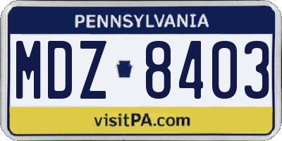 PA license plate MDZ8403