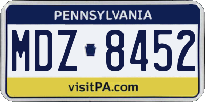PA license plate MDZ8452