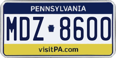PA license plate MDZ8600