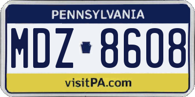 PA license plate MDZ8608