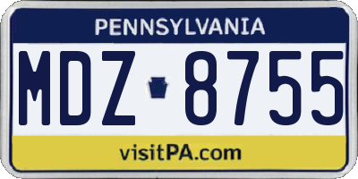 PA license plate MDZ8755
