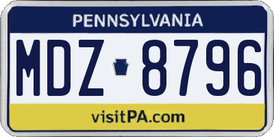 PA license plate MDZ8796