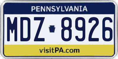 PA license plate MDZ8926
