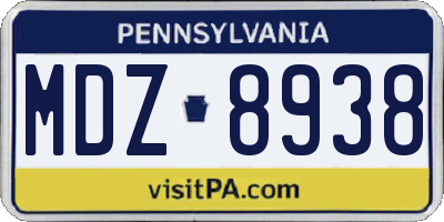 PA license plate MDZ8938