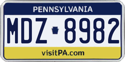 PA license plate MDZ8982