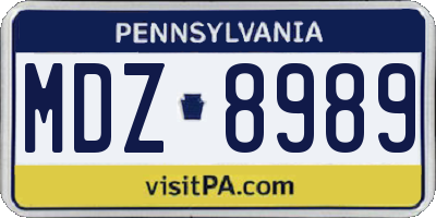 PA license plate MDZ8989