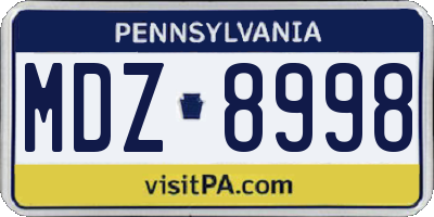 PA license plate MDZ8998