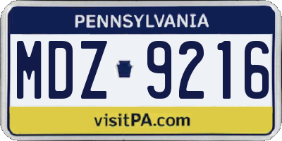 PA license plate MDZ9216