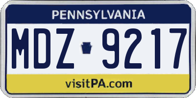 PA license plate MDZ9217