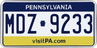 PA license plate MDZ9233