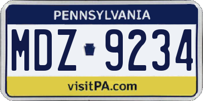 PA license plate MDZ9234