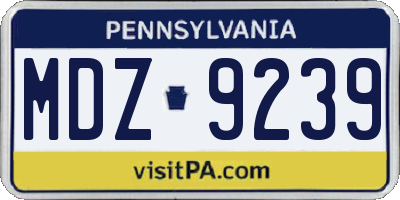 PA license plate MDZ9239
