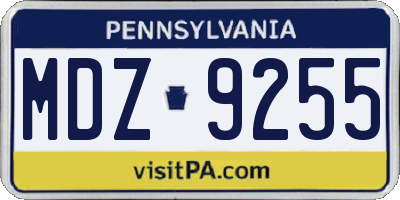 PA license plate MDZ9255