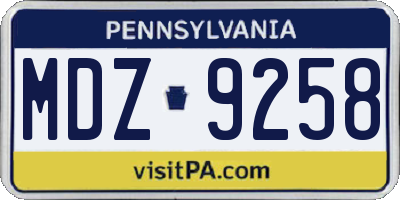 PA license plate MDZ9258