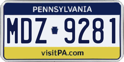 PA license plate MDZ9281