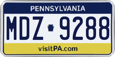 PA license plate MDZ9288