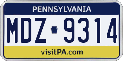 PA license plate MDZ9314