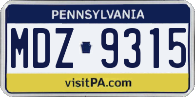 PA license plate MDZ9315