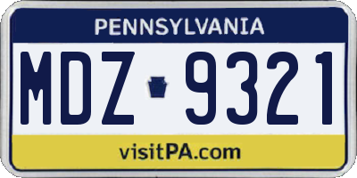 PA license plate MDZ9321