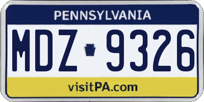 PA license plate MDZ9326