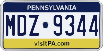 PA license plate MDZ9344