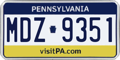 PA license plate MDZ9351