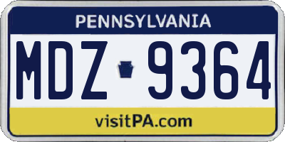 PA license plate MDZ9364