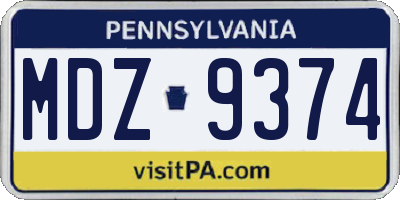 PA license plate MDZ9374