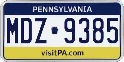PA license plate MDZ9385