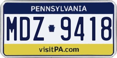 PA license plate MDZ9418
