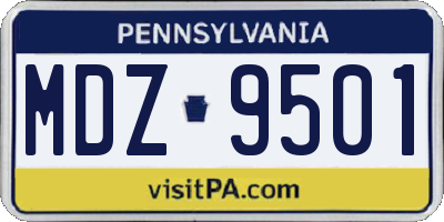 PA license plate MDZ9501