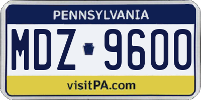 PA license plate MDZ9600