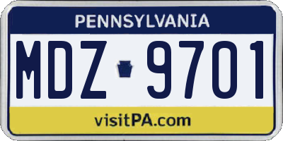 PA license plate MDZ9701