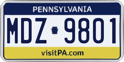 PA license plate MDZ9801