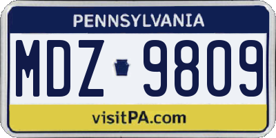 PA license plate MDZ9809