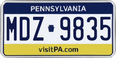 PA license plate MDZ9835