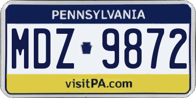 PA license plate MDZ9872