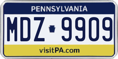 PA license plate MDZ9909