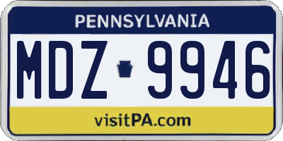 PA license plate MDZ9946