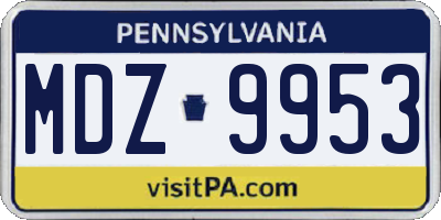PA license plate MDZ9953